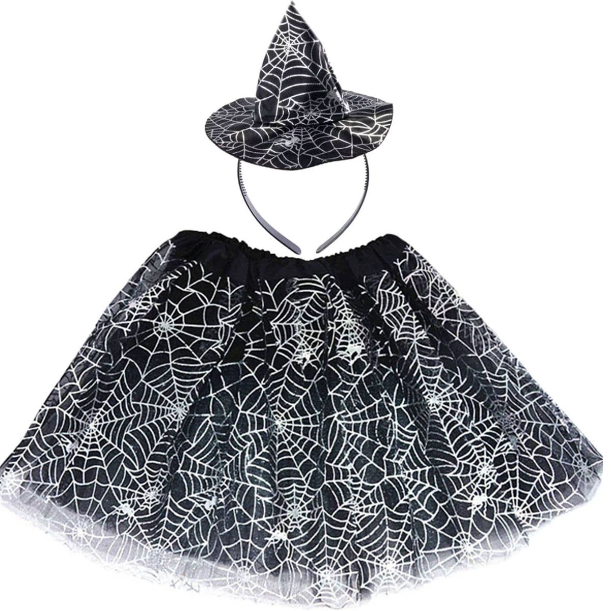 STRÓJ WIEDŻMA KOSTIUM ZESTAW 2W1 SPÓDNICZKA OPASKA HALLOWEEN