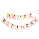 GIRLANDA URODZINOWA Z NAPISEM HAPPY BIRTHDAY RÓŻOWA ZŁOTE NAPISY 200cm