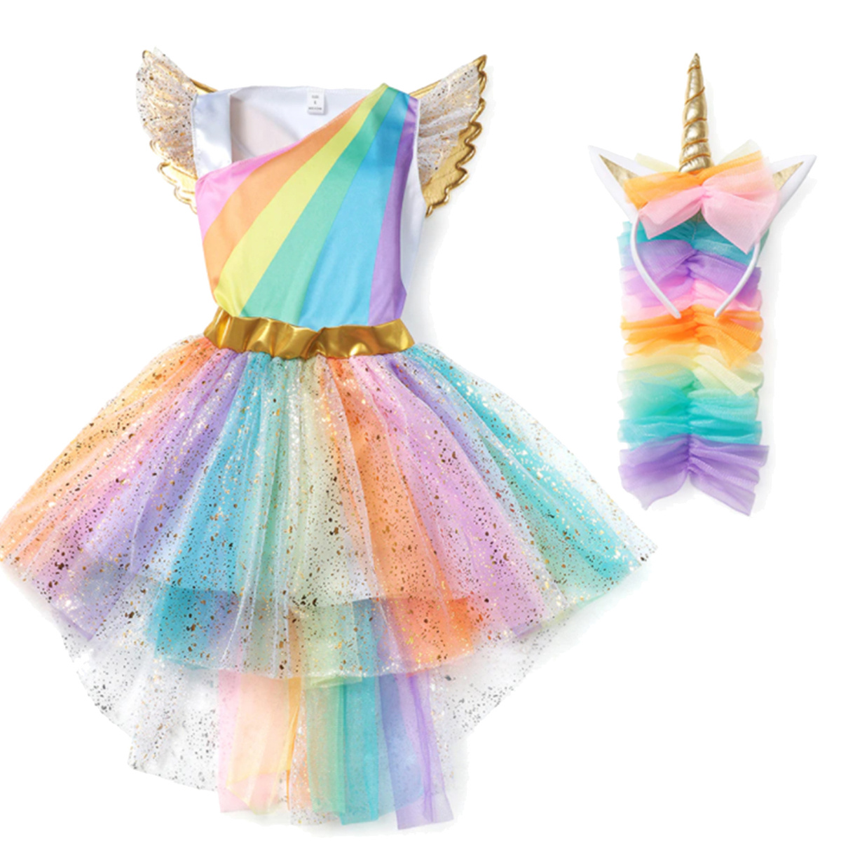 STRÓJ DLA DZIEWCZYNKI JEDNOROŻEC SUKIENKA KOSTIUM OPASKA ROZMIAR 130 NA BAL