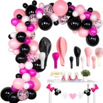 BALONY RÓŻOWO CZARNA GIRLANDA BALONOWA CZARNE RÓŻOWE FUKSJA KONFETTI 95el