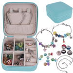Zestaw do Robienia Bransoletek Koraliki Biżuterii Prezent Zawieszki Kuferek - NIEBIESKI