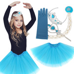 STRÓJ LODOWA KSIĘŻNICZKA LODU ELSA KOSTIUM ZESTAW 5w1 DIADEM WARKOCZ NA BAL