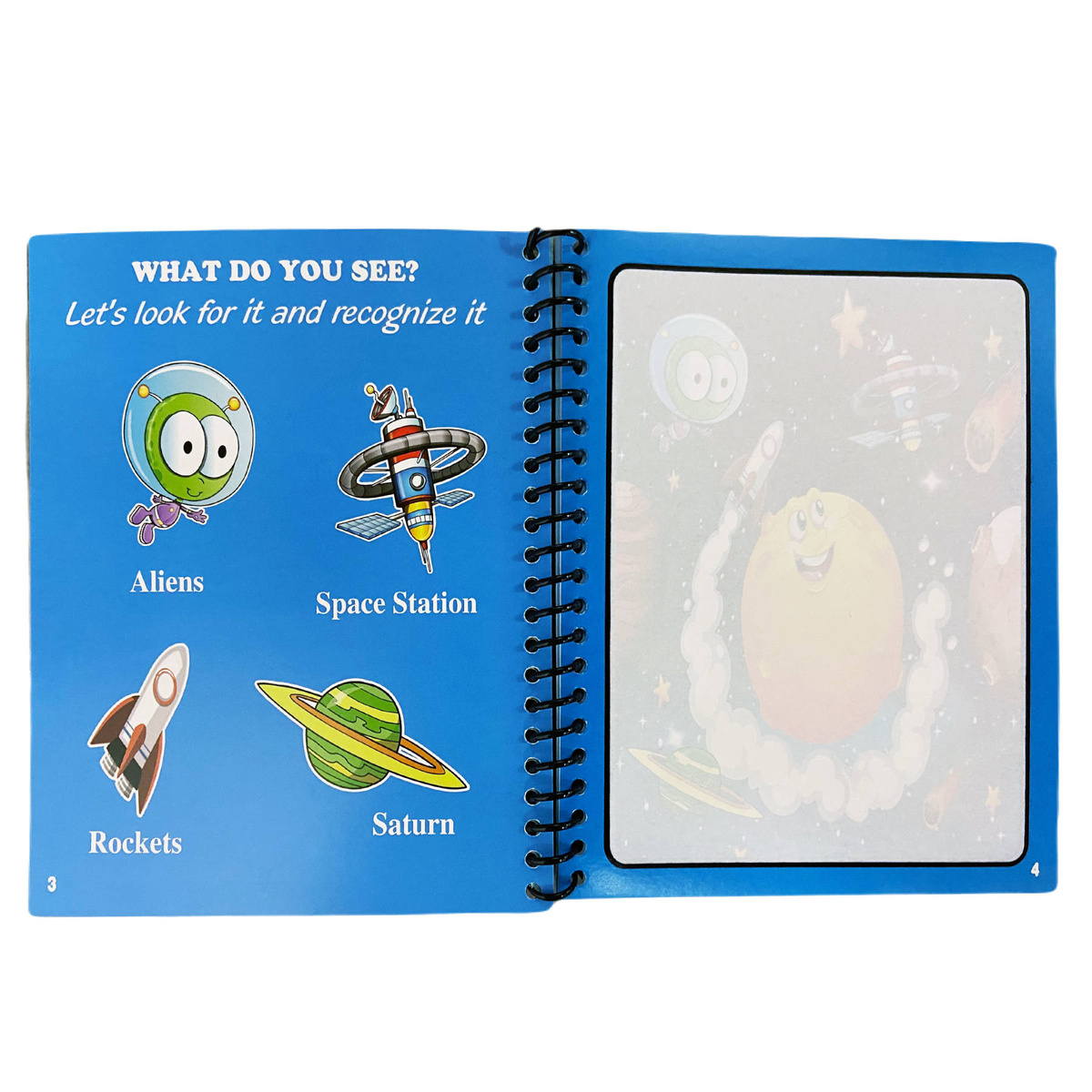 KOLOROWANKA WODNA + MAGICZNY FLAMASTER KOSMICZNA 4 OBRAZKI NOTES EDUKACYJNY