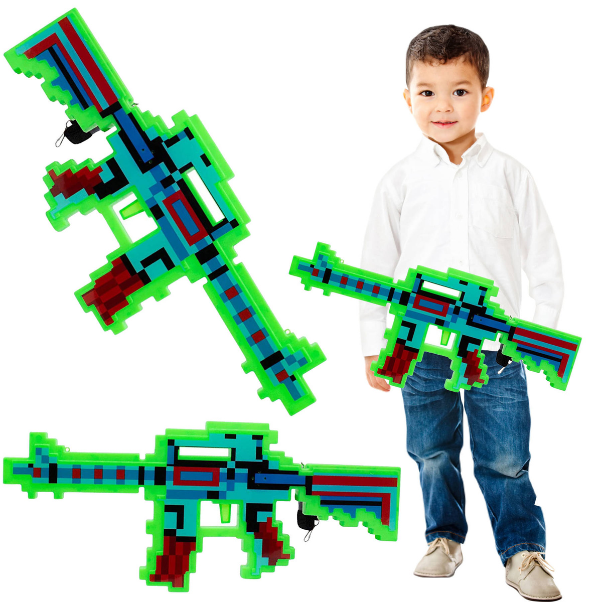 MINECRAFT KARABIN Z GRY DIAMENTOWY PISTOLET ŚWIECI LED DZWIĘK MUZYKA