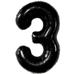 BALON NA 4 URODZINY FOLIOWY CYFRA 3 TRZY CZARNY NA HEL POWIETRZE 100CM