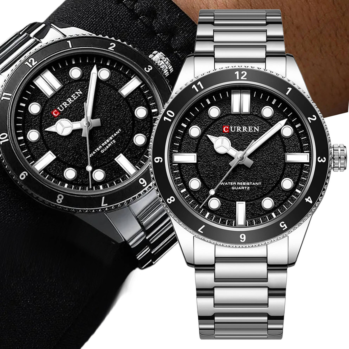 NOWOCZESNY ELEGANCKI ZEGAREK MĘSKI CURREN STAL NIERDZEWNA STYL DIVER KOLORY