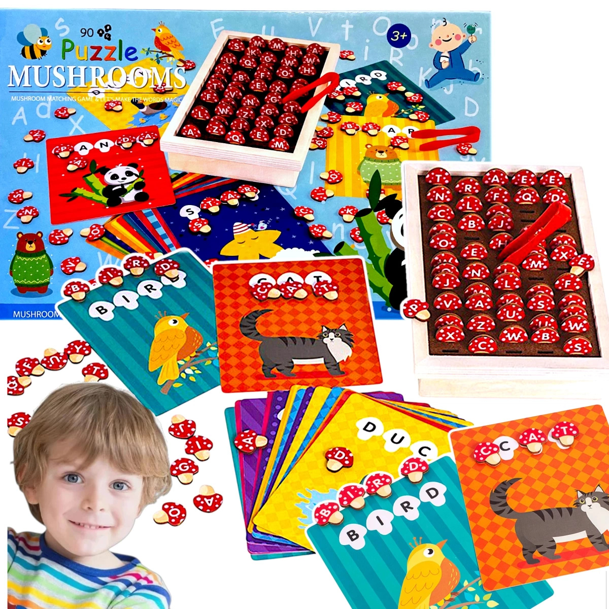 DREWNIANE PUZZLE GRZYBKI UKŁADANKA DREWNIANA GRA EDUKACYJNA MONTESSORI 