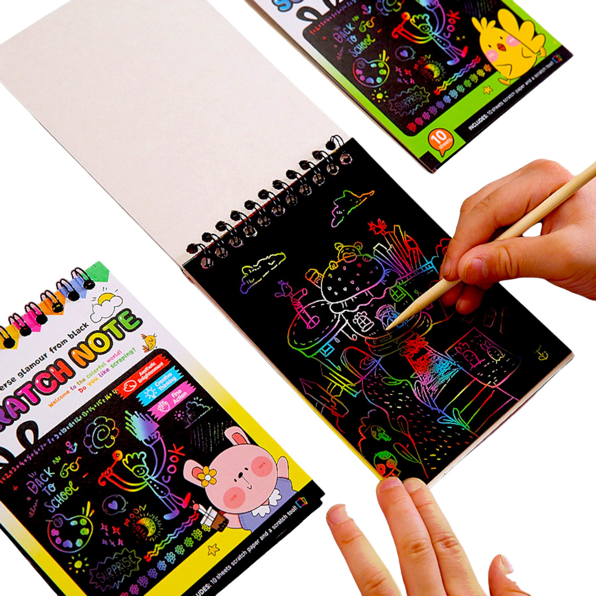 ZDRAPYWANKA TĘCZOWA NOTES WYDRAPYWANKA 10szt RYSIK NOTATNIK EDUKACYJNY