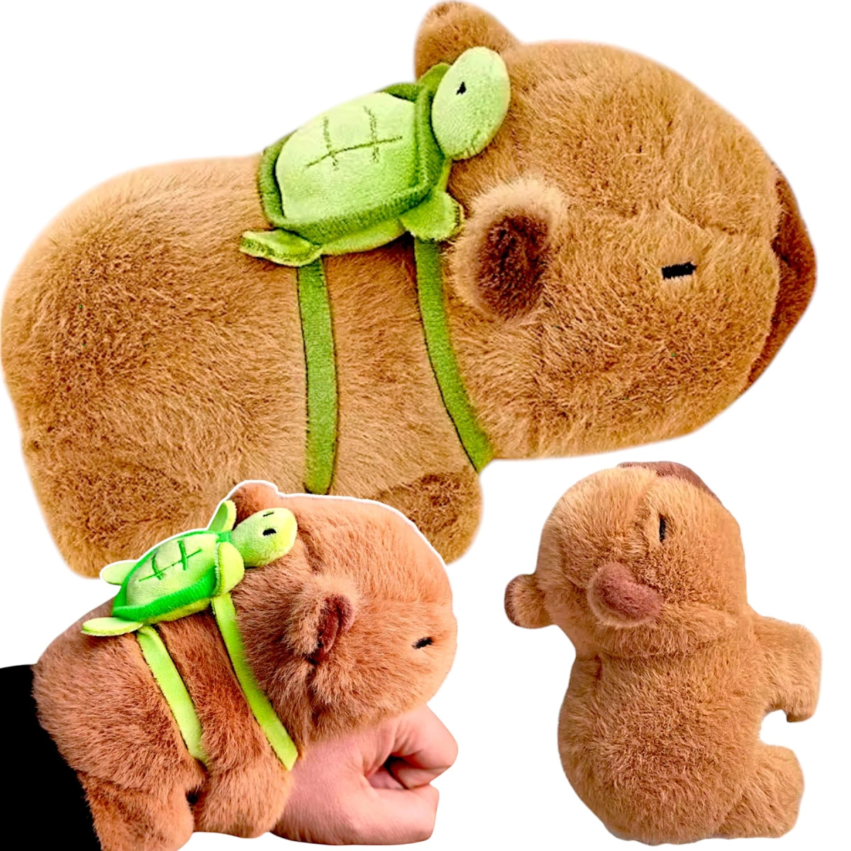 MASKOTKA KAPIBARA NA RĘKĘ Z PLECAKIEM CAPIBARA PLUSZAK PRZYTULANKA OPASKA