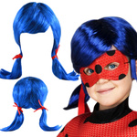  PERUKA NIEBIESKA DO STROJU BIEDRONKI DŁUGIE WŁOSY NIEBIESKIE KUCYKI ŚWIECI