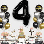 BALON NA 4 URODZINY FOLIOWY CYFRA 4 CZTERY CZARNY NA HEL POWIETRZE 100CM