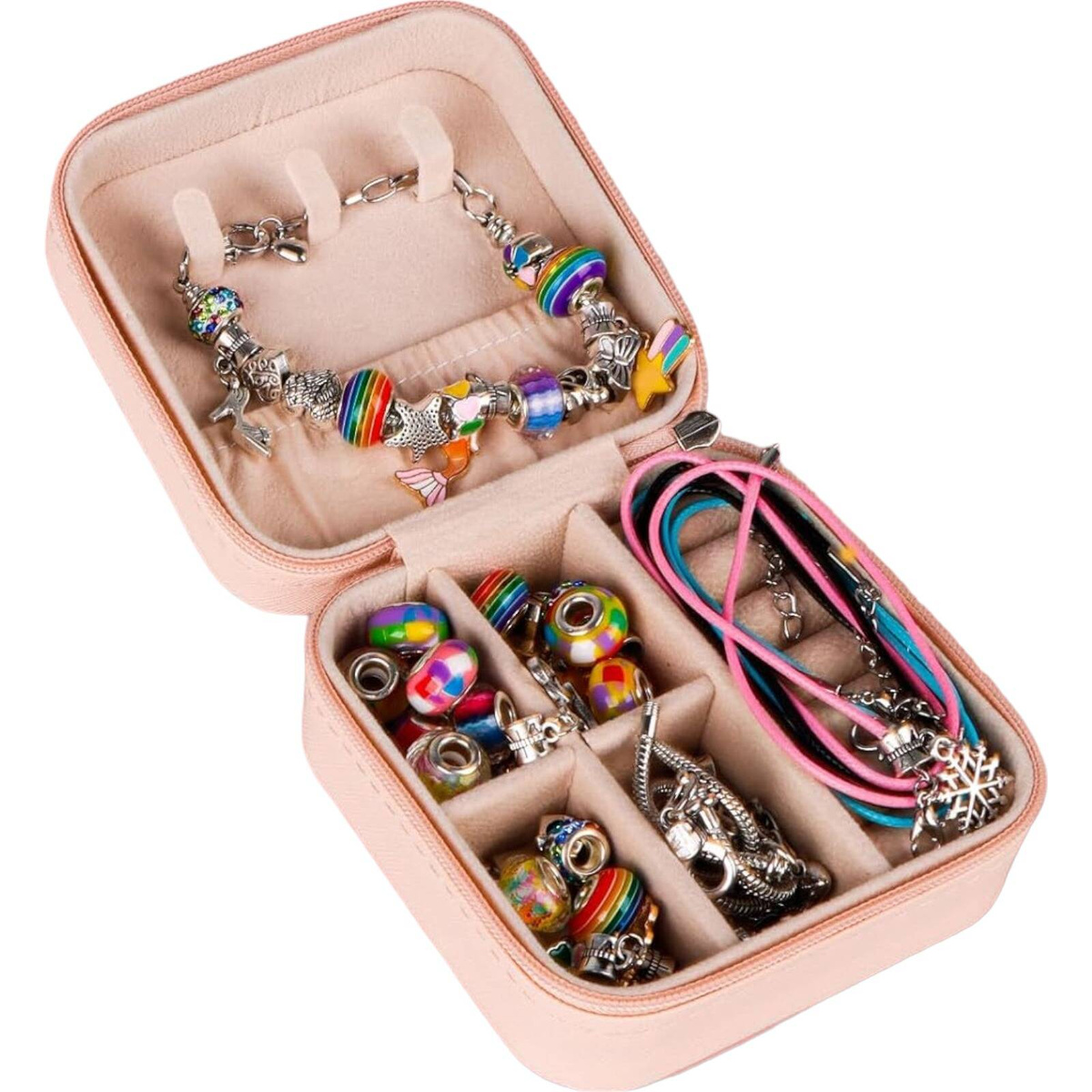 Zestaw do Robienia Bransoletek Koraliki Biżuterii Prezent Zawieszki Kuferek