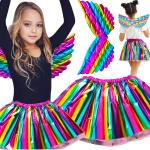 STRÓJ DLA DZIEWCZYNKI JEDNOROŻEC PEGAZ TĘCZOWY SPÓDNICZKA OPASKA PRZEBRANIE