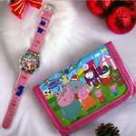 SUPER ZESTAW DLA DZIEWCZYNKI ZEGAREK + PORTFELIK ŚWINKA PEPPA EKO SKÓRA 2W1