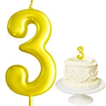 ŚWIECZKA URODZINOWA NA TORT CYFRA 3 ZŁOTA DEKORACJE URODZINOWE 6cm