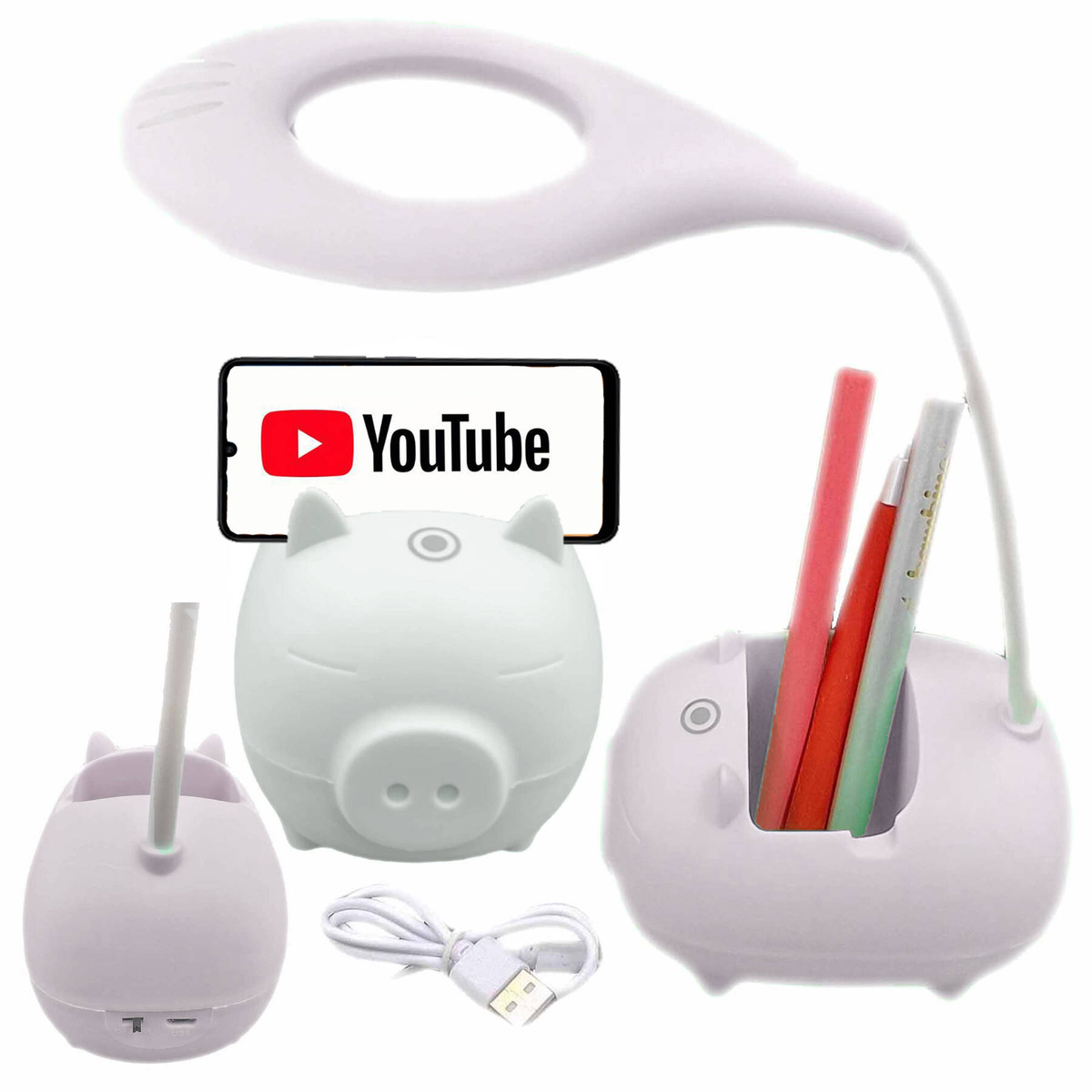LAMPKA BIURKOWA Z POJEMNIKIEM LED USB PODSTAWKA DO TELEFONU DLA DZIECI