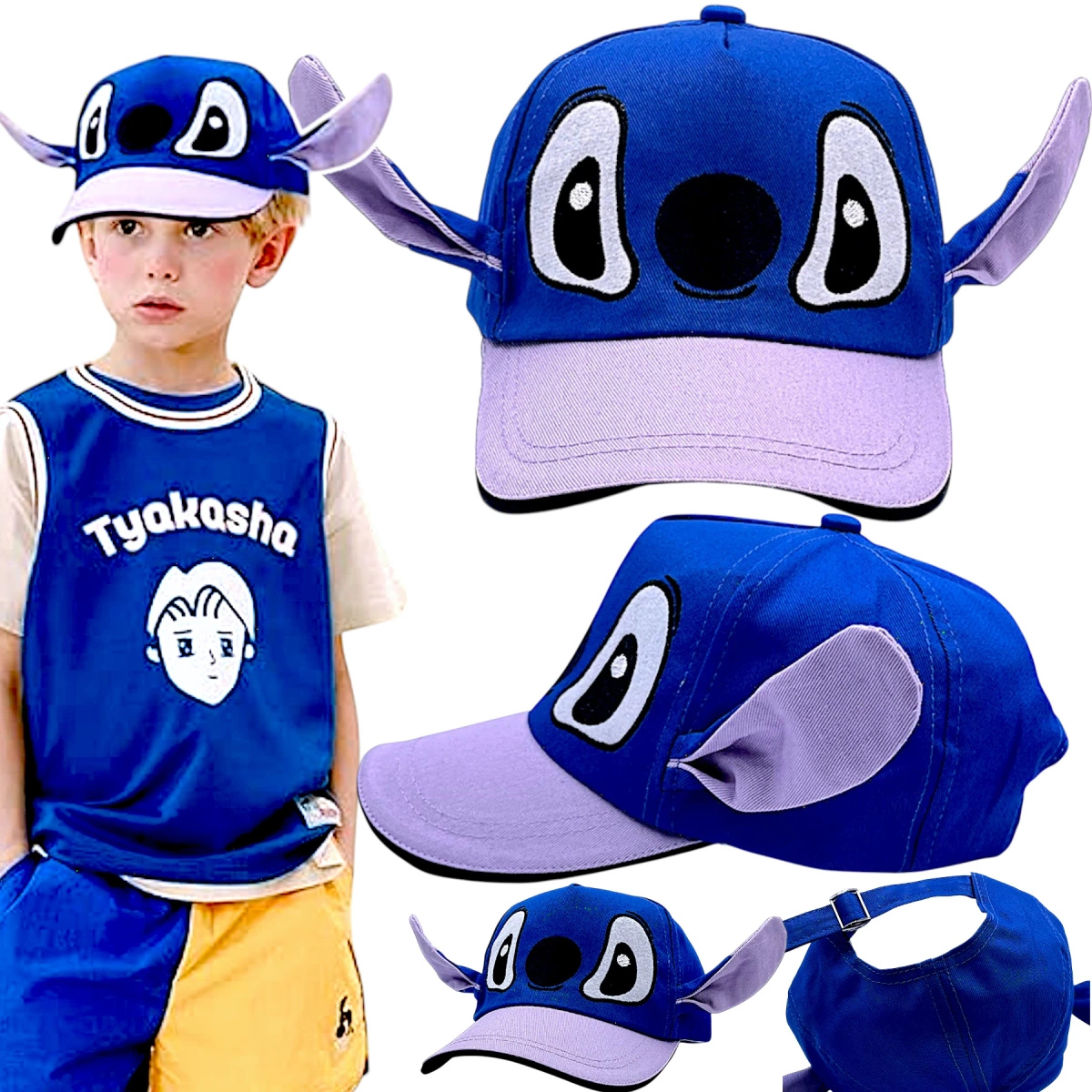 LILO I STICH CZAPKA Z DASZKIEM DLA DZIECI BEJSBOLÓWKA LETNIA Z USZAMI STICH