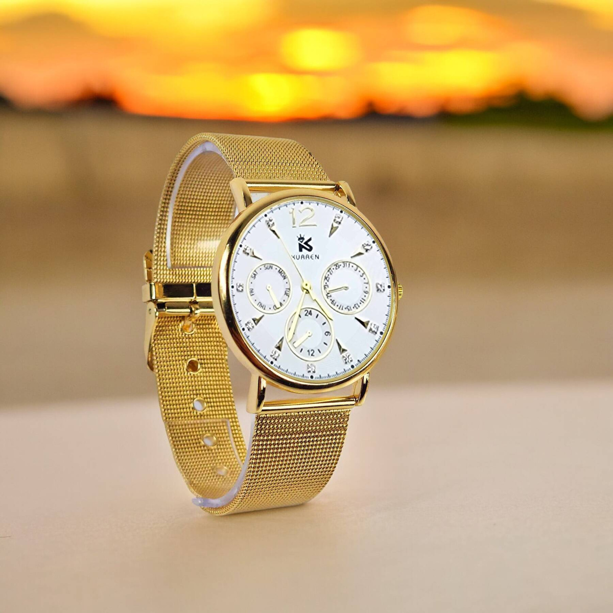 KLASYCZNY ELEGANCKI ZŁOTY ZEGAREK DAMSKI BRANSOLETA PREZENT NA CO DZIEŃ