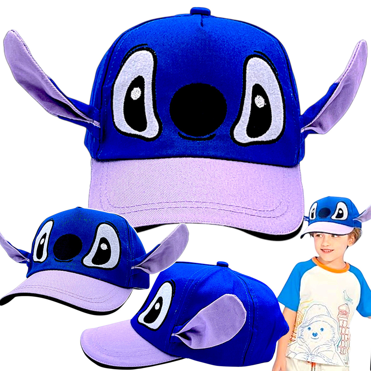 LILO I STICH CZAPKA Z DASZKIEM DLA DZIECI BEJSBOLÓWKA LETNIA Z USZAMI STICH