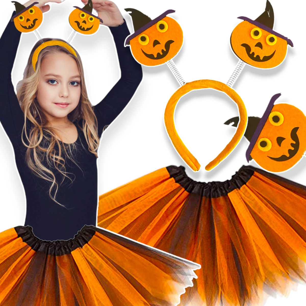 STRÓJ DLA  DZIEWCZYNKI 3w1 DYNIA KOSTIUM ZESTAW 2W1 SPÓDNICZKA OPASKA BAL