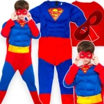 SUPERMAN STRÓJ SUPERBOHATERA PRZEBRANIE 3w1 NA BAL MASKA PELERYNA ROZMIAR M