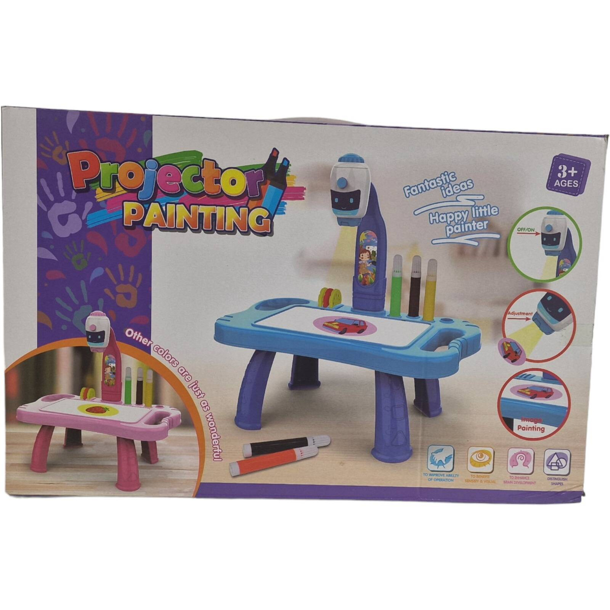 TABLICA DO RYSOWANIA PROJEKTOR STOLIK ŚWIATŁO DŹWIĘK 32 OBRAZKI BIURKO AKC