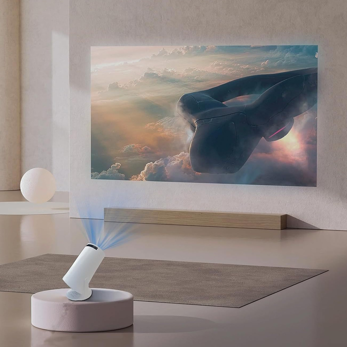 PROJEKTOR RZUTNIK ANDROID TV WIFI MINI 4K PRZENOŚNY SMART GŁOŚNIK OBROTOWY