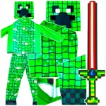 MINECRAFT Strój dla chłopca CREEPER / kostium na bal rozmiar L 130-140 cm + miecz