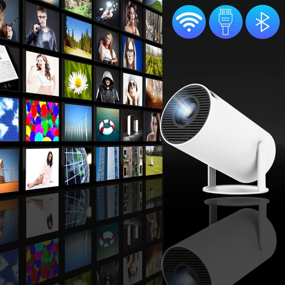 PROJEKTOR LED RZUTNIK + KONSOLA ANDROID PRZENOŚNY 2 PADY GRY PILOT WIFI USB