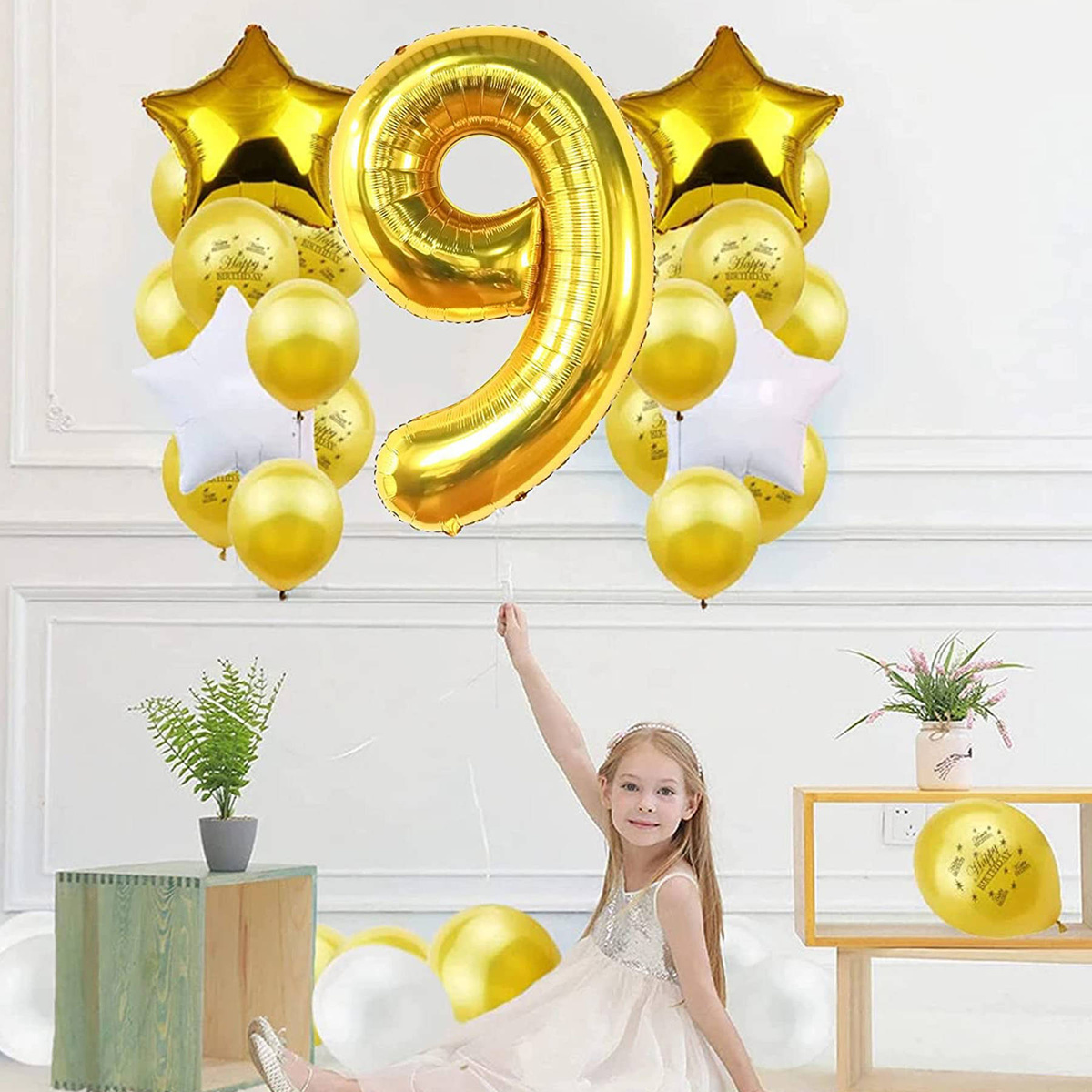 BALON FOLIOWY CYFRA 9 ZŁOTY NA URODZINY IMPREZĘ JUBILEUSZ 100cm