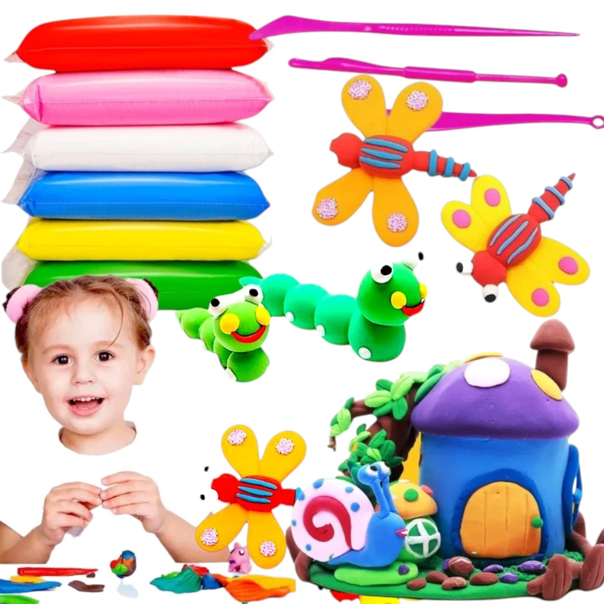 SUPER CLAY PLASTELINA PIANKOLINA GLINA KREATYWNA SENSORYCZNA +AKC 6 KOLORÓW