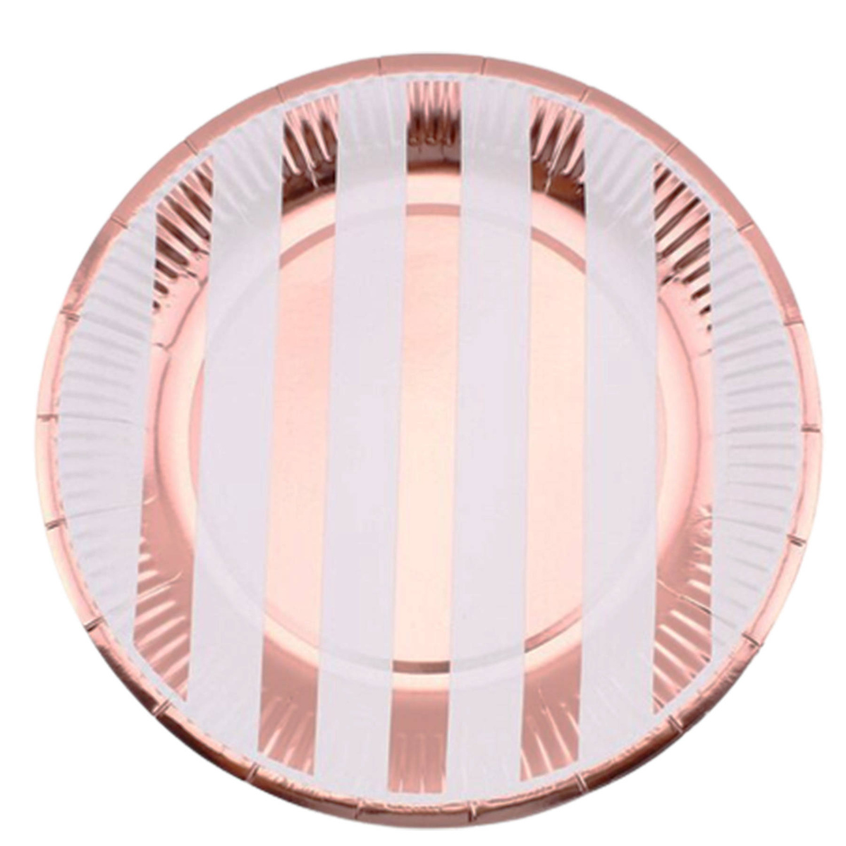 TALERZYKI JEDNORAZOWE PAPIEROWE ROSE GOLD RÓŻOWE W PASKI EKOLOGICZNE 6szt