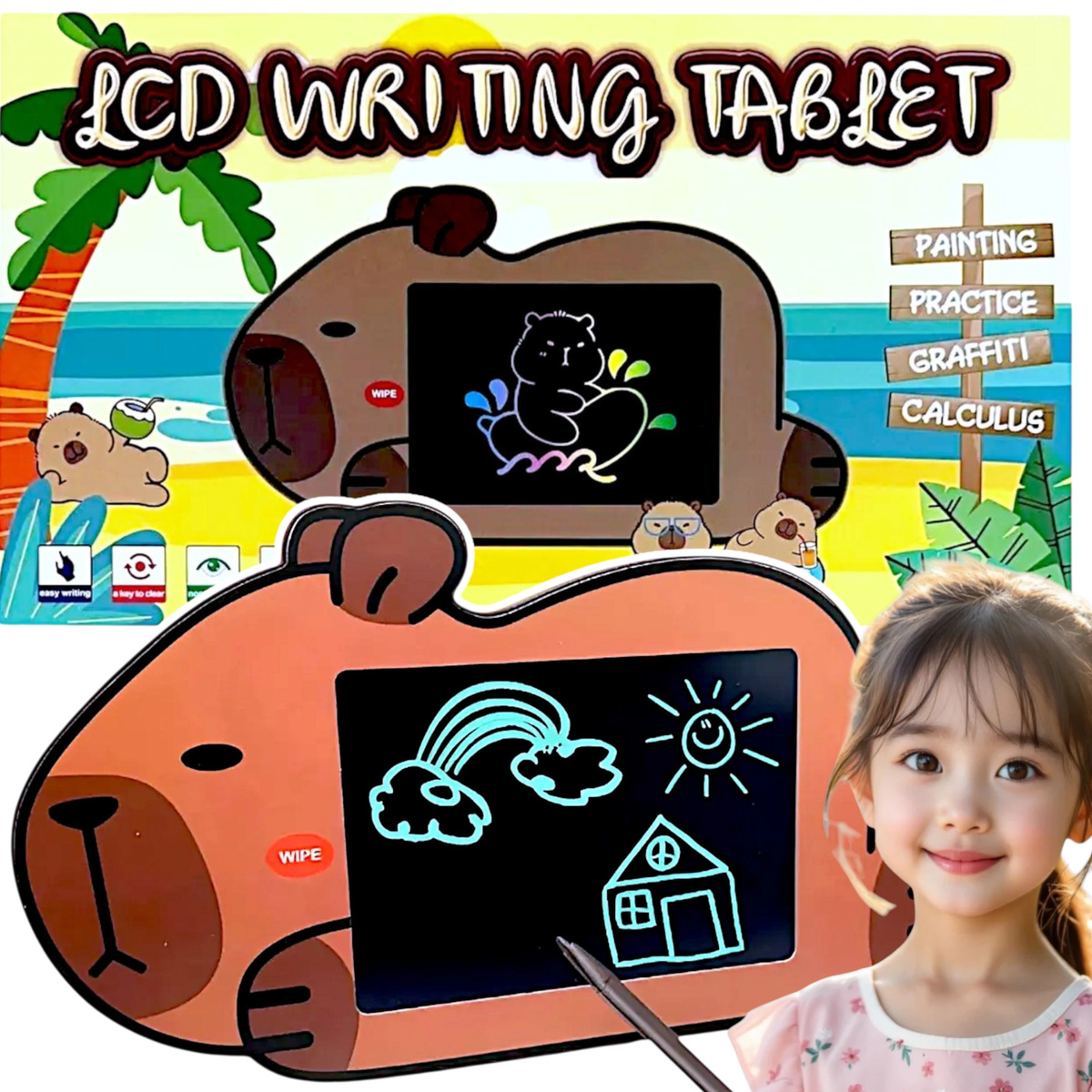 KAPIBARA TABLET DO RYSOWANIA DLA DZIECI TABLICA EDUKACYJNA KOLOROWY EKRAN 