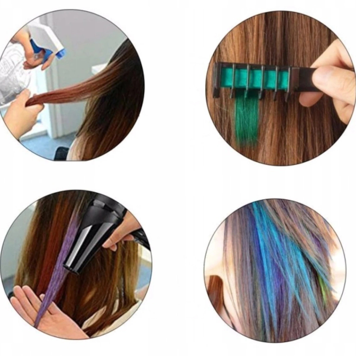 FARBY DO KOLOROWANIA MALOWANIA WŁOSÓW NA GRZEBIENIU 6 KOL FARBKI ZMYWALNE 