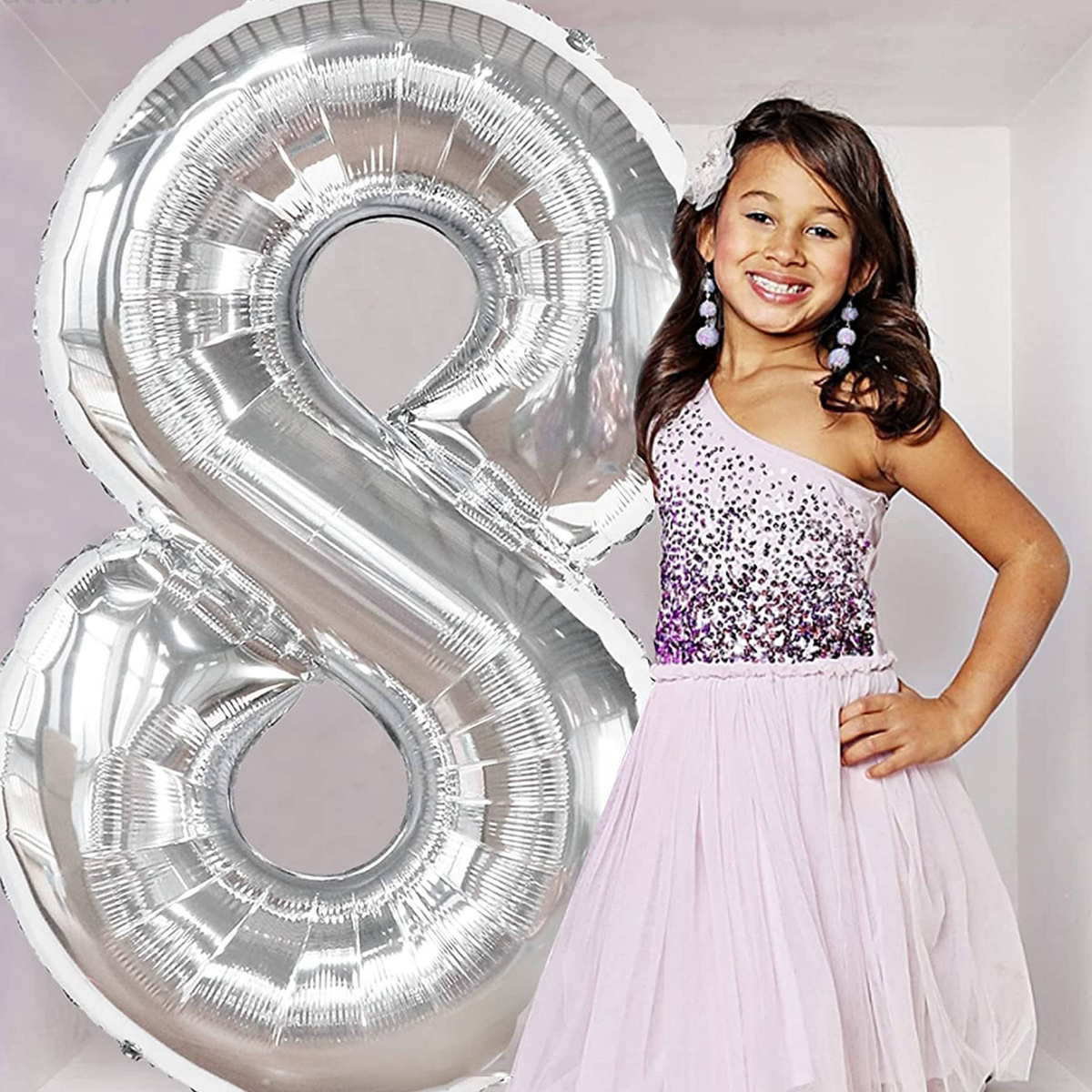 BALON FOLIOWY CYFRA 8 SREBRNY URODZINOWY NA URODZINY JUBILEUSZ 40cm