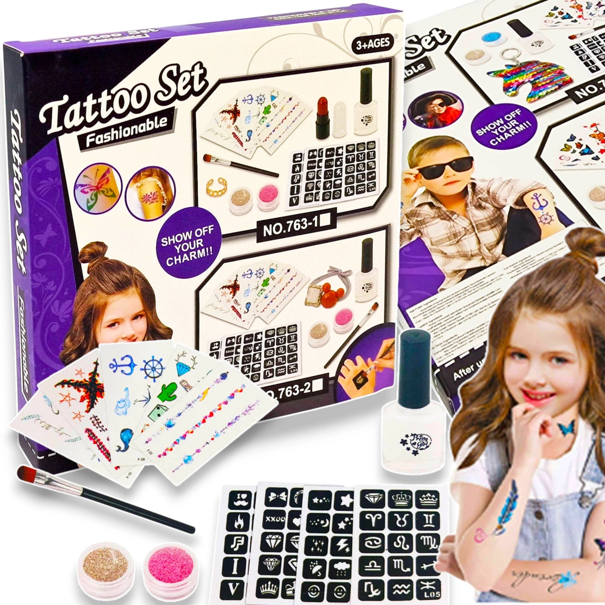 STUDIO TATUAŻU ZESTAW DO ROBIENIA TATUAŻY SZABLONY TATUAŻE DLA DZIECI 