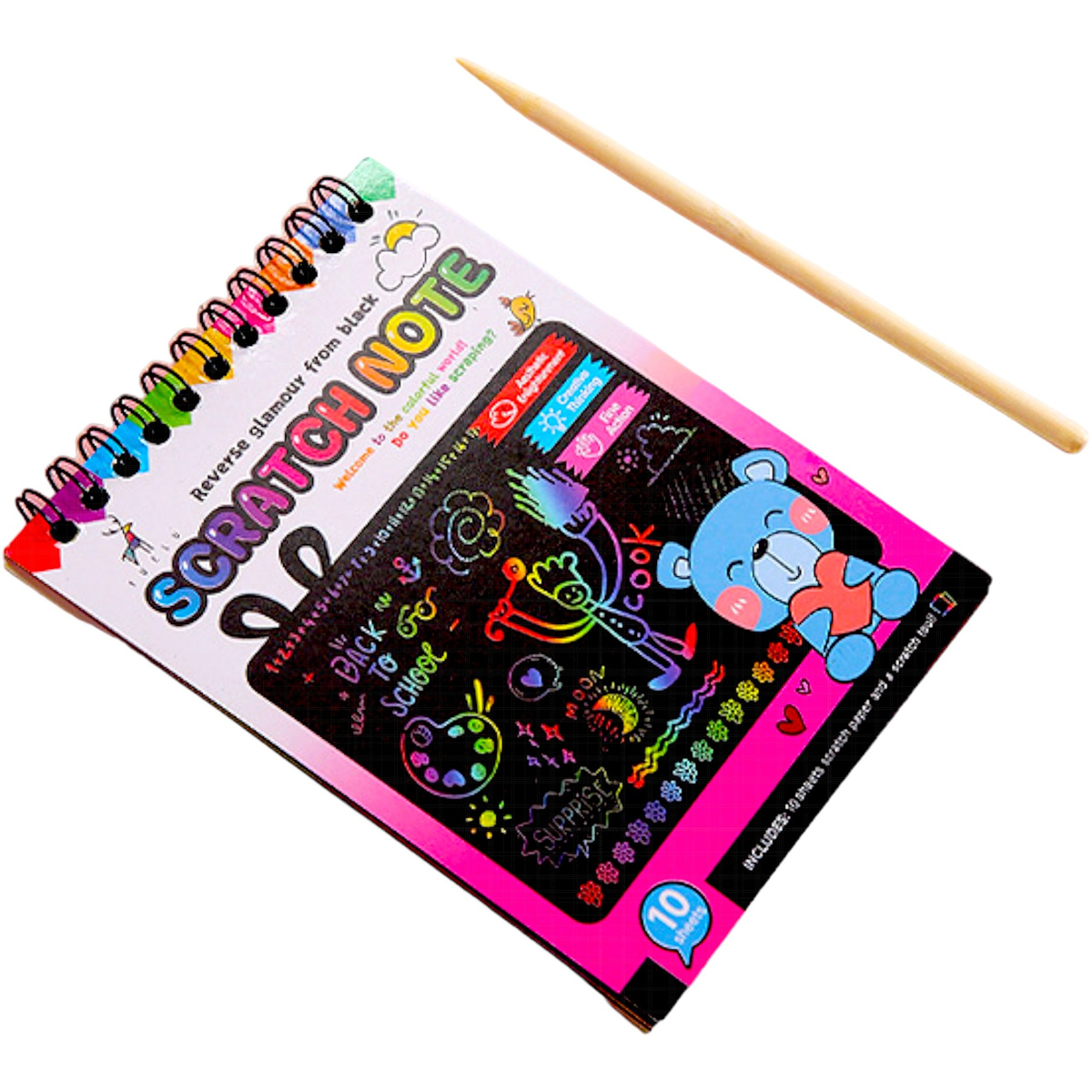 ZDRAPYWANKA TĘCZOWA NOTES WYDRAPYWANKA 10szt RYSIK NOTATNIK EDUKACYJNY