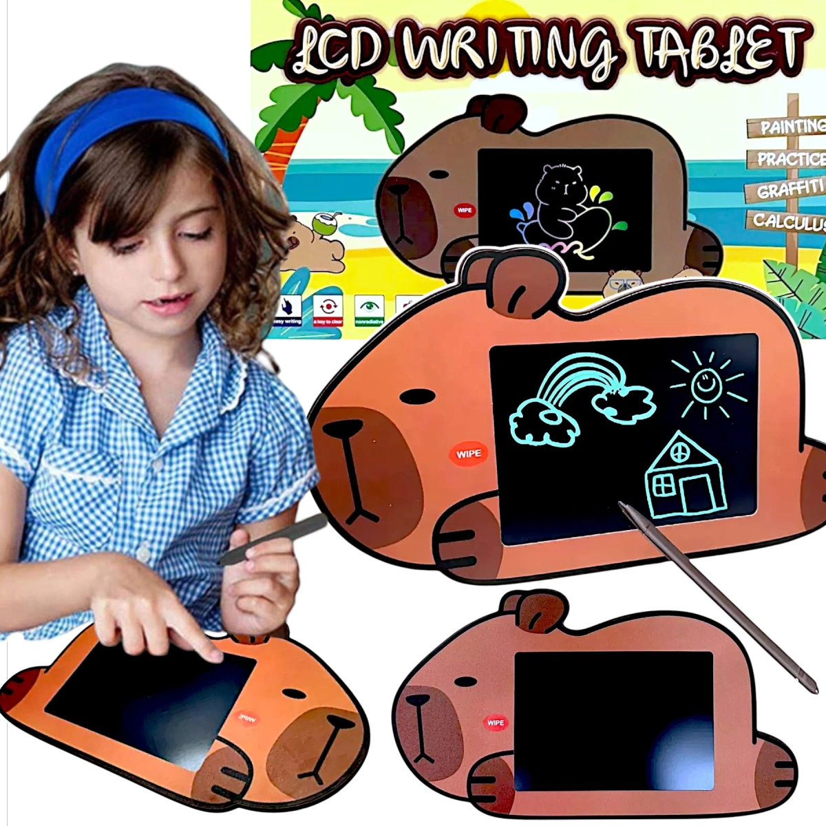 KAPIBARA TABLET DO RYSOWANIA DLA DZIECI TABLICA EDUKACYJNA KOLOROWY EKRAN 