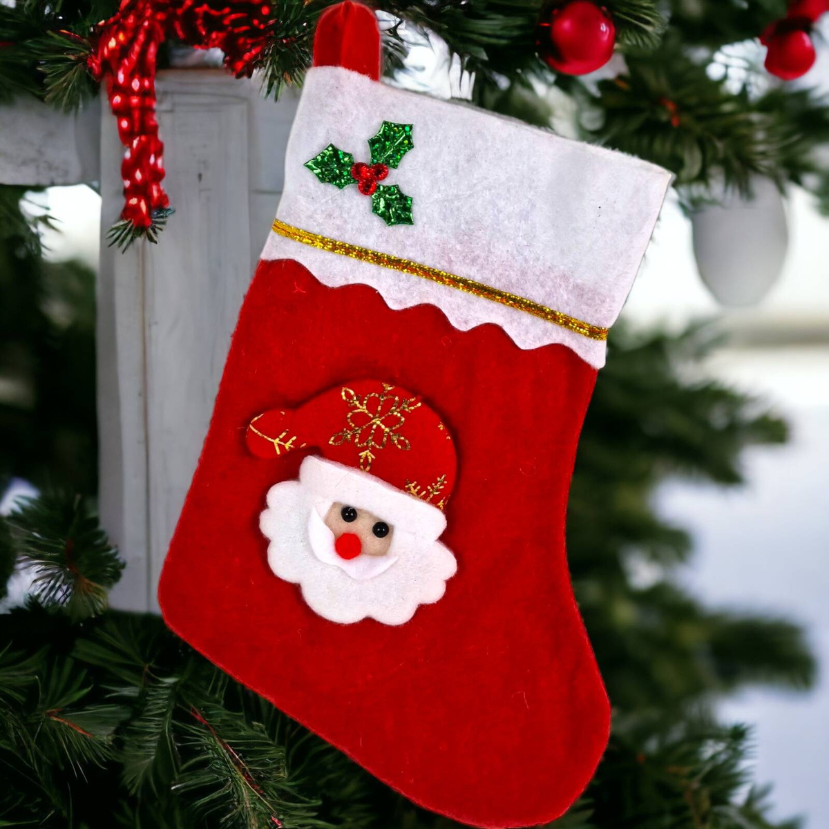 SKARPETA ŚWIĄTECZNA DEKORACYJNA NA PREZENTY KOMINEK MIKOŁAJ BOŻE NARODZENIE