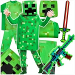 MINECRAFT Strój dla chłopca CREEPER / kostium na bal rozmiar L 130-140 cm + miecz + karabin