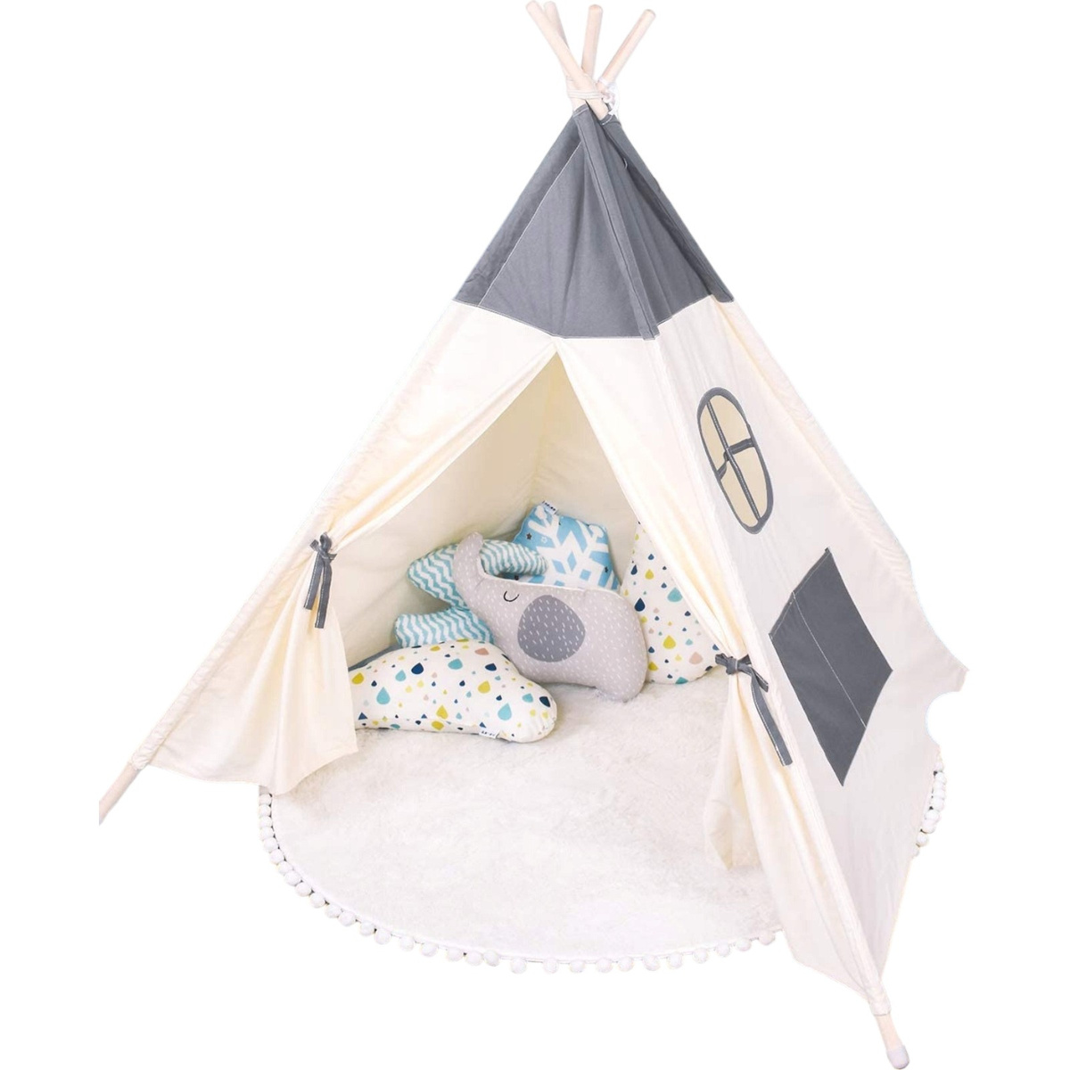 NAMIOT DLA DZIECI TIPI WIGWAM BAZA STABILNY + MIĘKKA MATA + LAMPKI LED