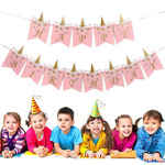 GIRLANDA URODZINOWA NAPIS HAPPY BIRTHDAY RÓŻOWO ZŁOTA W JEDNOROŻCE 200cm