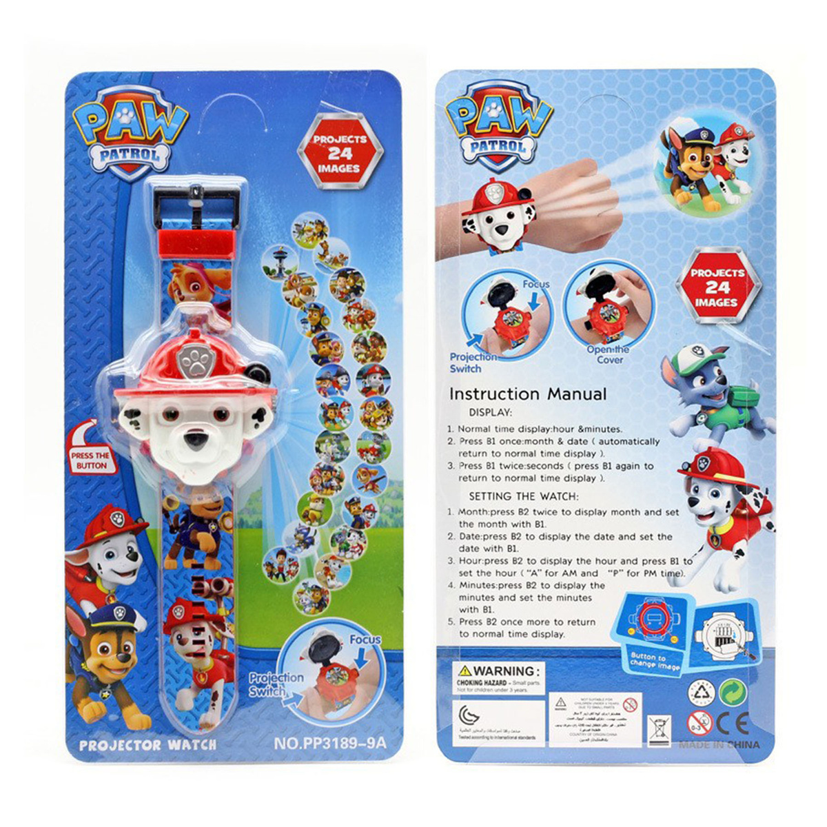 PSI PATROL MARSHALL ZEGAREK Z PROJEKOTOREM 3D DUŻY WYŚWIETLA OBRAZ FIGURKA