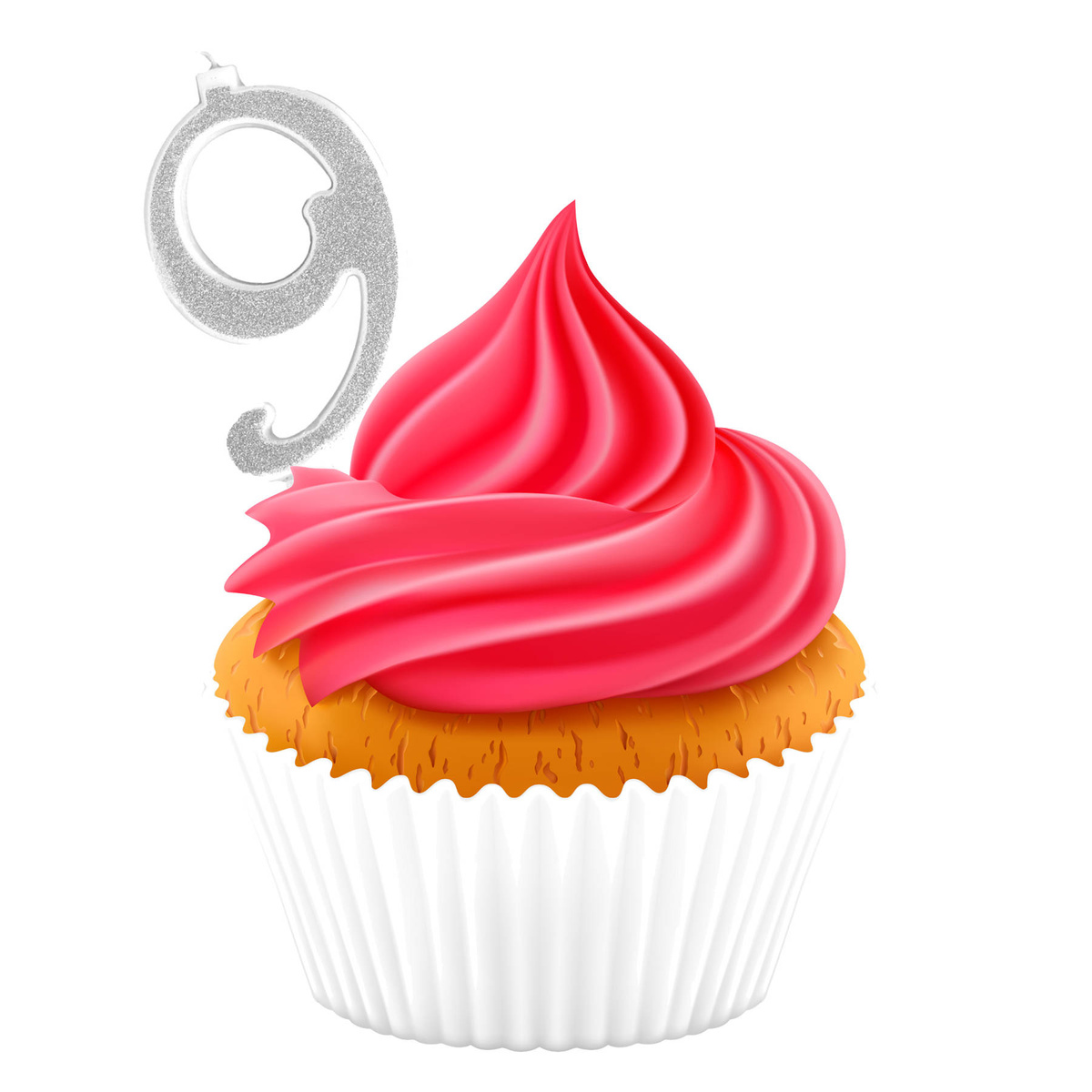 ŚWIECZKA URODZINOWA NA TORT CYFRA 9 SREBRNA Z BROKATEM 13cm DEKORACJA