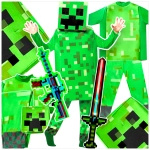 MINECRAFT Strój dla chłopca CREEPER / kostium na bal rozmiar S 110-120 cm + miecz + karabin