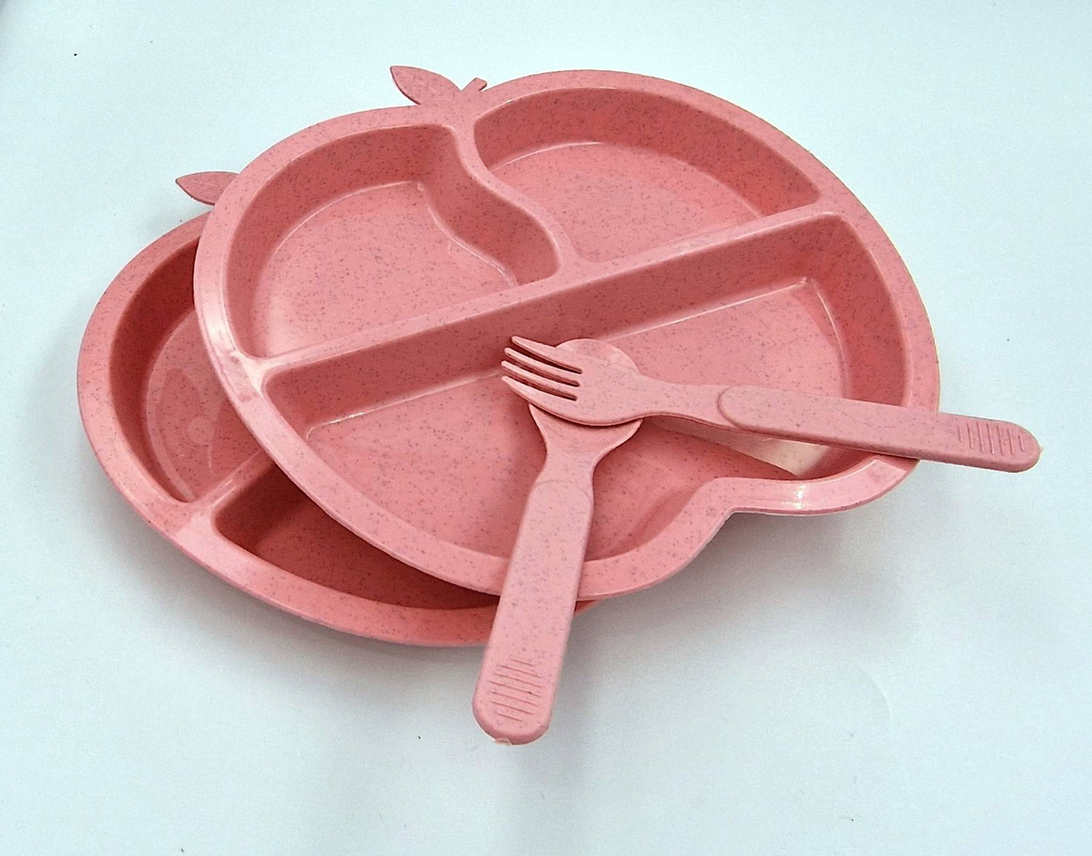 ZESTAW DLA DZIECI DO JEDZENIA 2 TALERZE PRZEGRÓDKI + SZTUĆCE WIDELEC ŁYŻKA