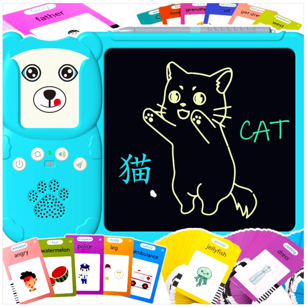 TABLET DO RYSOWANIA + CZYTNIK KART DO NAUKI ANGIELSKIEGO 224 SŁÓWKA EDU 2w1