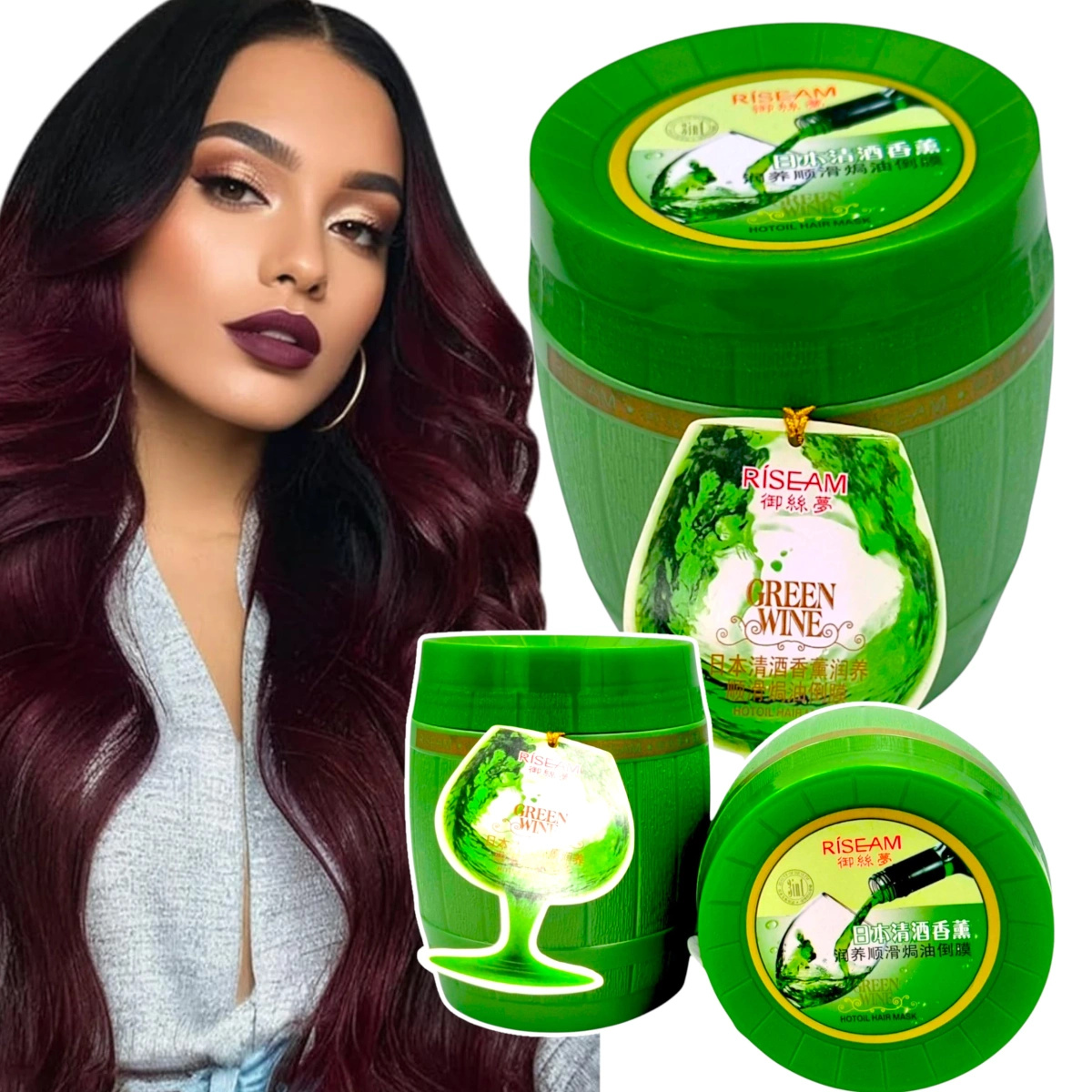 RISEAM MASKA DO WŁOSÓW Z DODATKIEM ZIELONEGO WINA 700g ZDROWE LŚNIĄCE WŁOSY