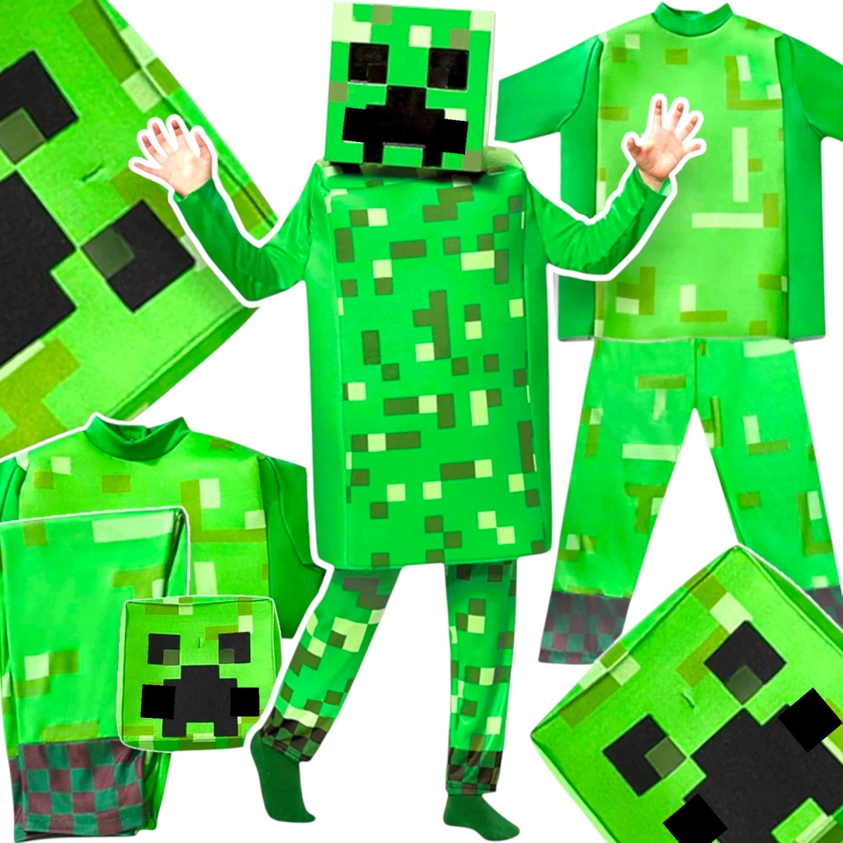 MINECRAFT Strój dla chłopca CREEPER / kostium na bal rozmiar M 120-130 cm + miecz + karabin