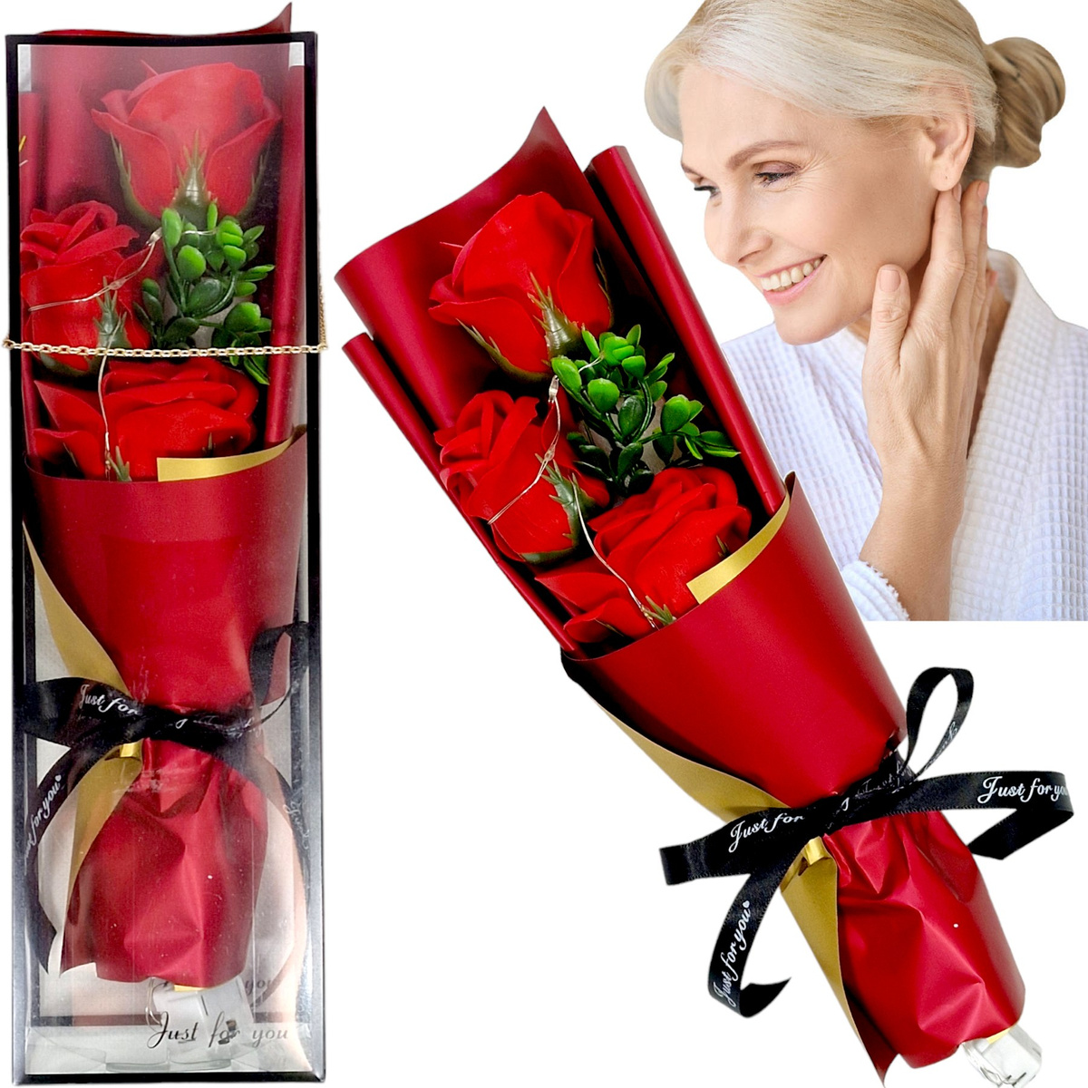 WIECZNA RÓŻA W PUDEŁKU ŚWIĘCĄCA FLOWER BUKIET RÓŻ NA PREZENT NA DZIEŃ MATKI